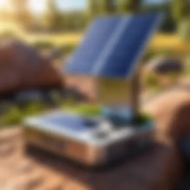Solar USB Charging Station in Nature A solar USB charging station in a natural setting