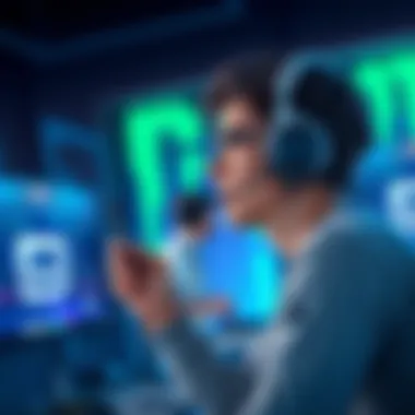Immersive Gaming with Wireless Headset Gamer using a wireless headset with boom microphone.