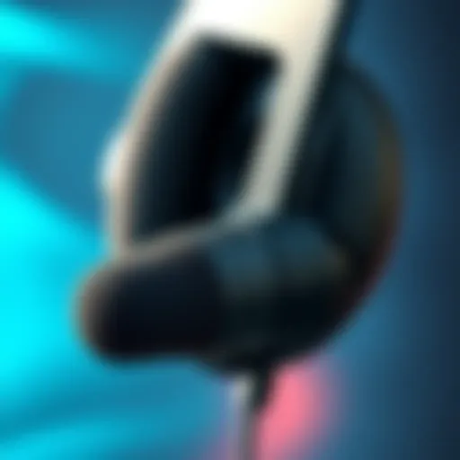 Close-up of a wireless headset featuring a boom microphone.