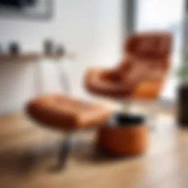 Foot stool paired with a tub chair in a chic office environment