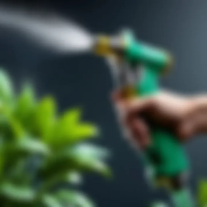 A gardener maintaining a water spray gun, demonstrating optimal care and upkeep practices.