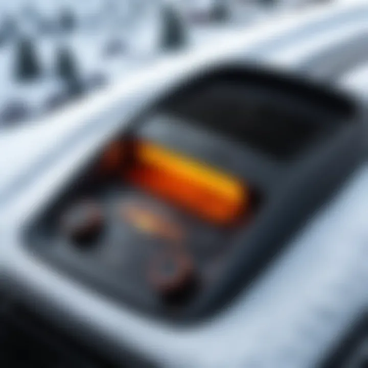 An infographic illustrating the functionality of a car heater defroster in winter conditions.