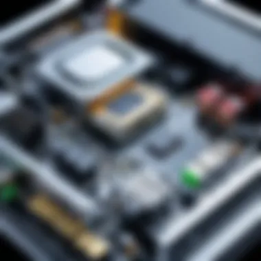 Detail of a high-performance mini PC showcasing internal components and architecture