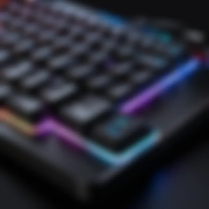 Showcasing the RGB lighting features of the Hyper X Mini gaming keyboard in a gaming setup.