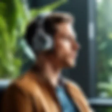 Immersive Sound Experience with JLab BT Headphones User enjoying immersive sound experience with JLab BT headphones in a serene environment