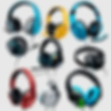 An array of Logitech wired headsets arranged to highlight different models