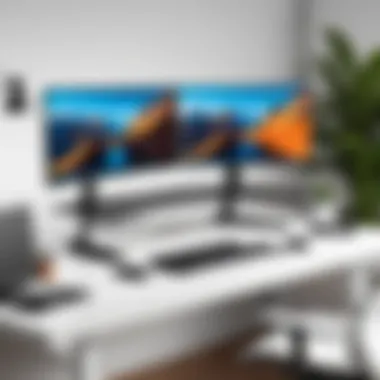 Optimized Workspace for Enhanced Efficiency A sleek dual monitor sit-stand desk setup showcasing productivity