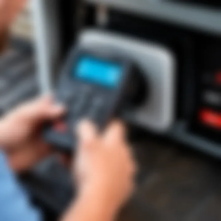 User interacting with the remote control of a Mighty Mite gate opener