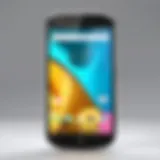 Close-up view of the Moto E smartphone showcasing its sleek design and display