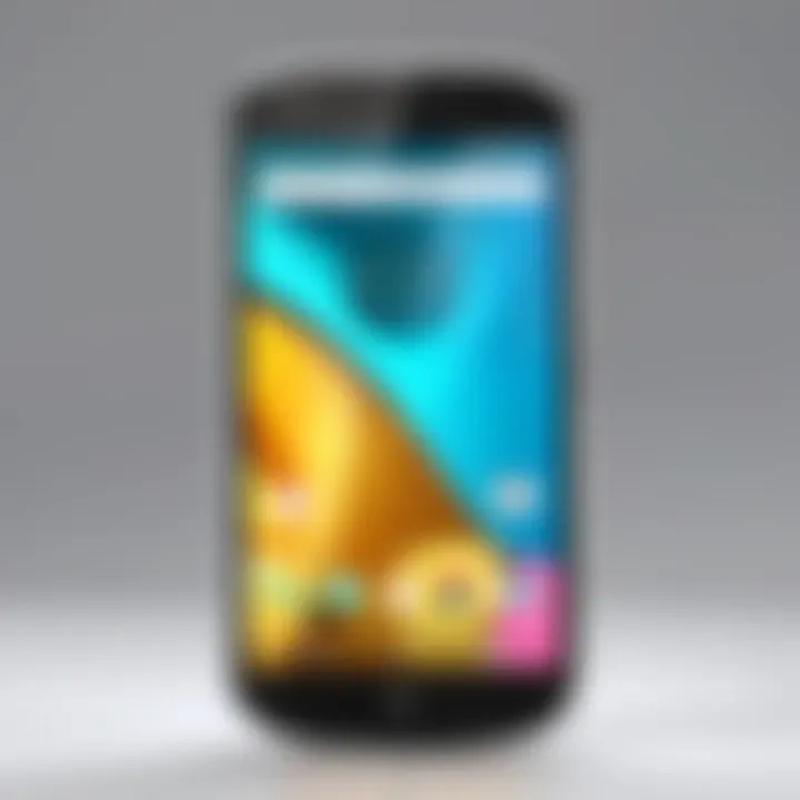 Close-up view of the Moto E smartphone showcasing its sleek design and display