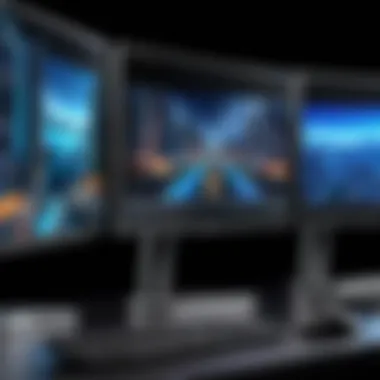 High-Resolution Rendering Across Multiple Monitors High-resolution rendering displayed on multiple monitors powered by a workstation graphics card.