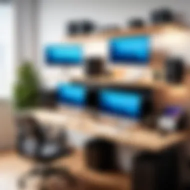 Crafting an Inspiring and Organized Environment A well-organized workspace featuring dual monitors and stand-up desk