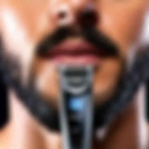 Close-up of the Panasonic facial hair trimmer showcasing its sleek design and ergonomic features.