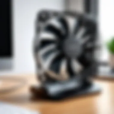 Versatile clip-on fan attached to a desk for personal cooling.