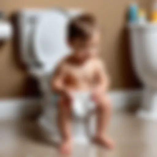 A child utilizing flushable wipes during potty training.