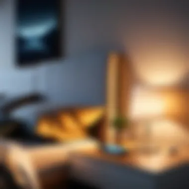 Cozy bedroom setting featuring an innovative remote control lamp