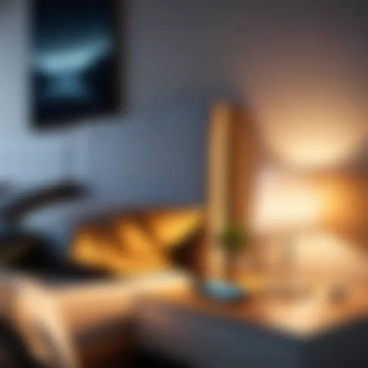 Cozy bedroom setting featuring an innovative remote control lamp