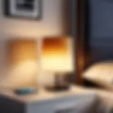 Elegant remote control bedside lamp with sleek design and warm glow