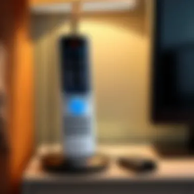 Remote Control Features Highlighted Close-up view of the remote control functionality of a bedside lamp