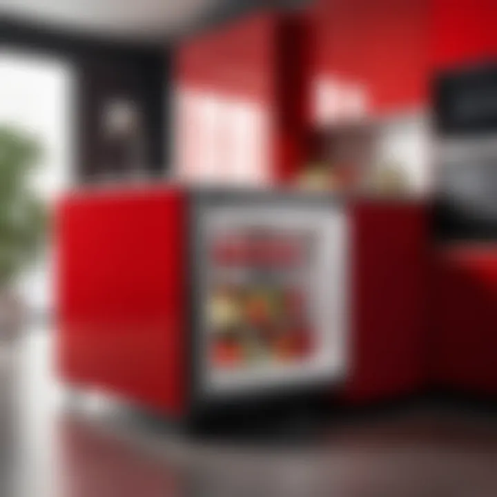 Compact design of small red deep freezer in a modern kitchen setting