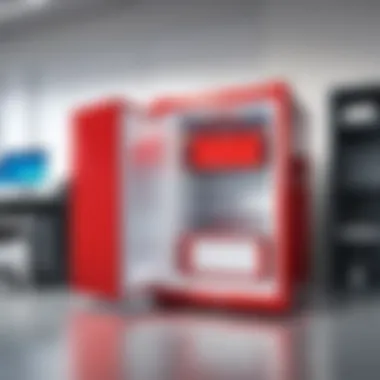 Versatility in Office Use Small red deep freezer placed in an office environment