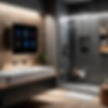 Close-up of smart lighting controls and audio system in a bathroom