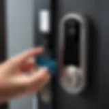 A close-up view of a smart lock featuring key card technology