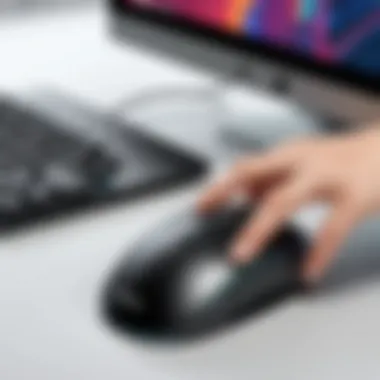 Professional Use of Trackballs User interacting with a stationary mouse trackball in a professional environment.