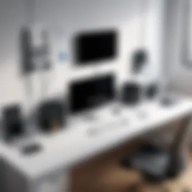 Optimized Workspace with Cable Holders Office space featuring multiple sticky cable holders for enhanced productivity.