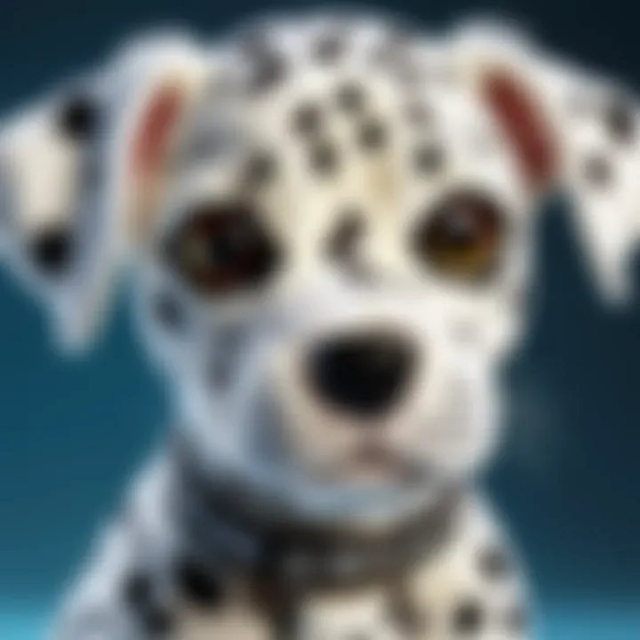 Close-up view highlighting the intricate craftsmanship and details of a stuffed Dalmatian puppy.