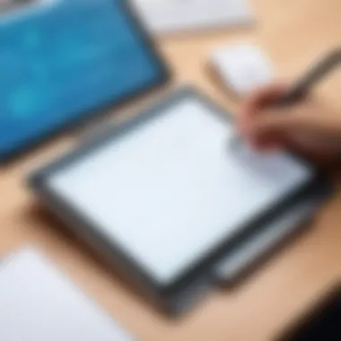 A student using an electronic notepad in an educational setting.