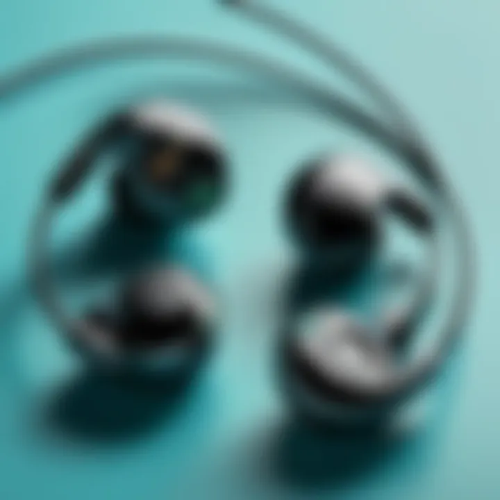 Close-up of advanced technology components within tangle-free earbuds.