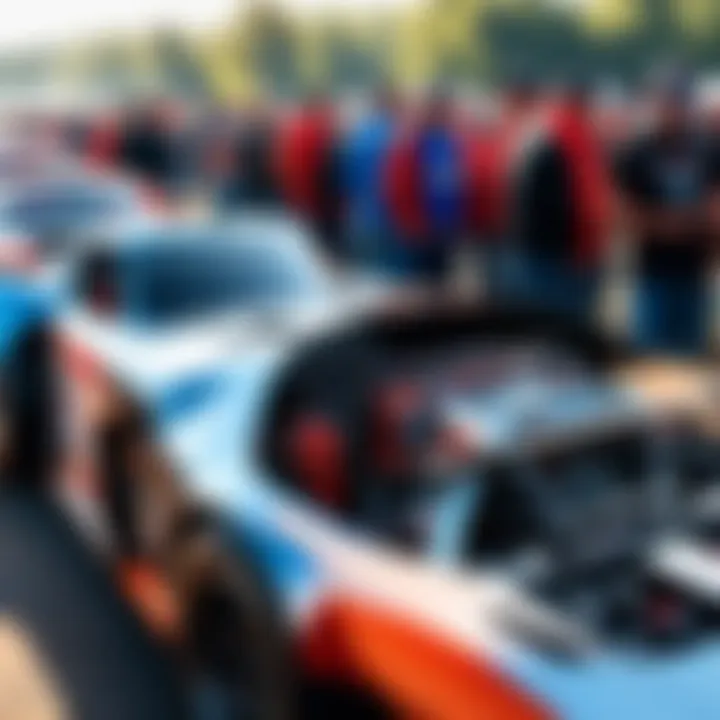 A group of racing enthusiasts at a roadside gathering