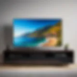 Sleek modern TV console showcasing a 75-inch television
