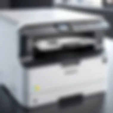 Close-up view of laser printer specifications and features