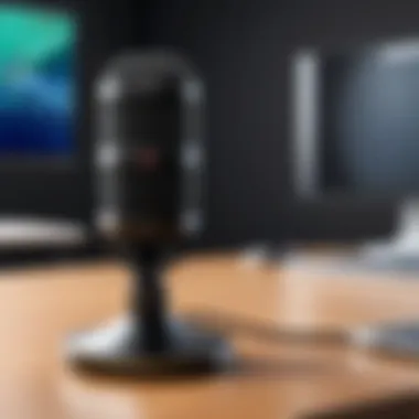 Compact microphone setup on a desk for easy use