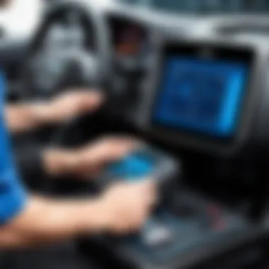 User operating the Topdon Diagnostic Scan Tool in an automotive setting.