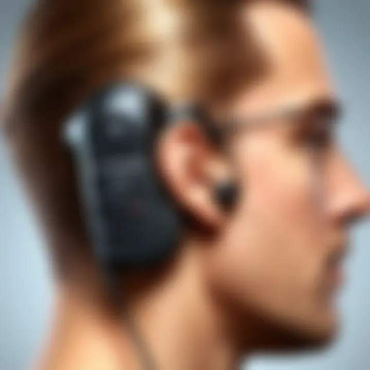 Detailed view of a two-pin radio earpiece highlighting its design features