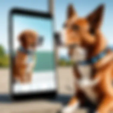 An illustration of communication between a dog and its owner via an app.