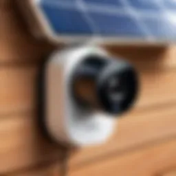 A sleek Arlo camera mounted with a solar panel