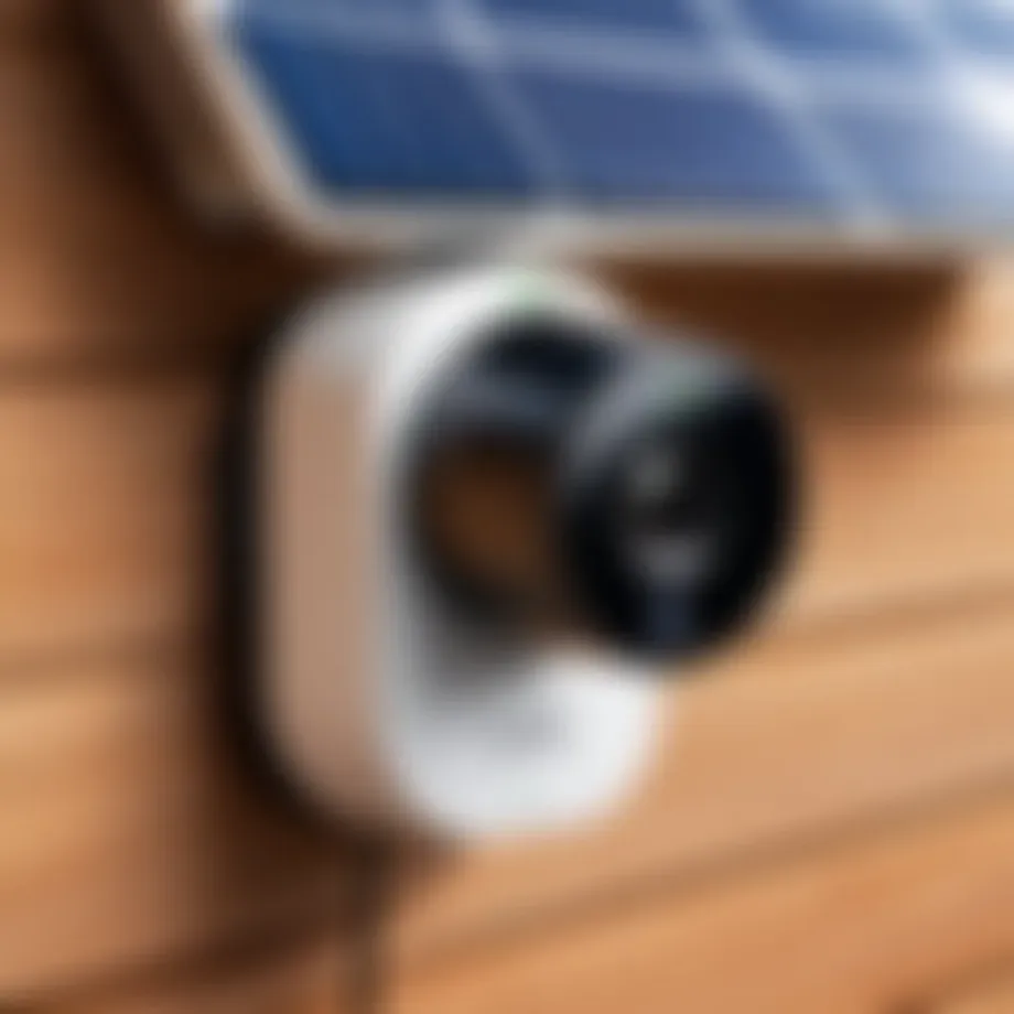 A sleek Arlo camera mounted with a solar panel