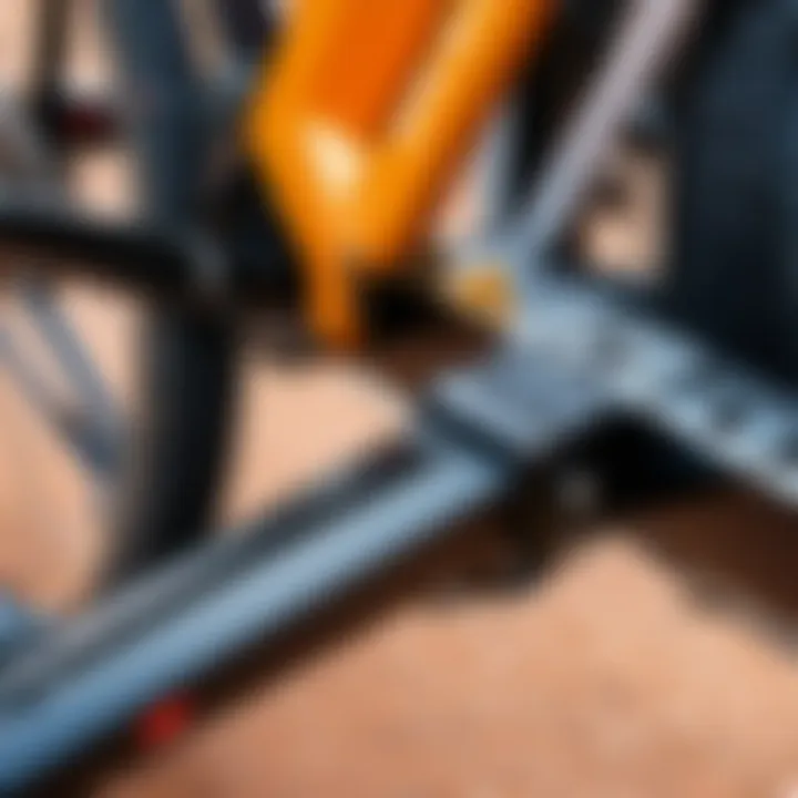 Close-up of a bike carrier securely attached to an RV bumper.