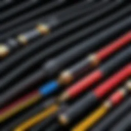 Various types of camcorder audio video cables displayed