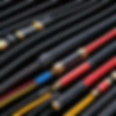 Various types of camcorder audio video cables displayed