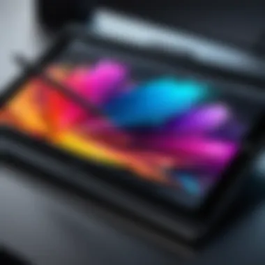 Detailed View of Drawing Tablet Display Close-up of a drawing tablet with a vibrant display showcasing digital art.