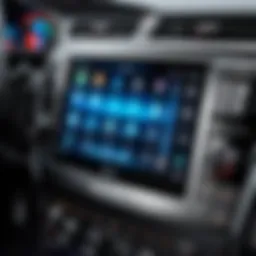 Close-up of a double din car stereo displaying dual audio features