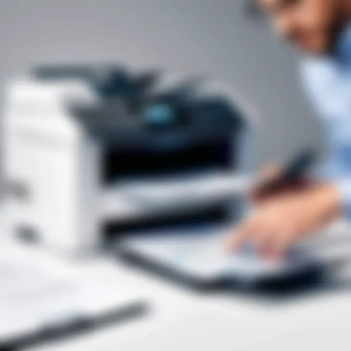 Customer using fax services in a business setting