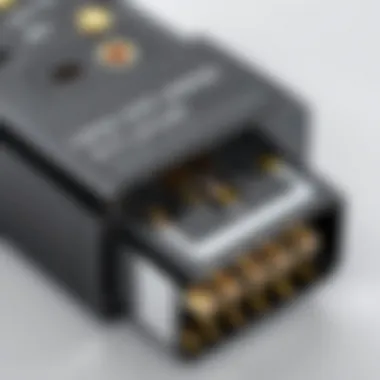Connectors of the Nine-Volt Negative Polarity Adapter Close-up view of a nine-volt negative polarity adapter showing its connectors