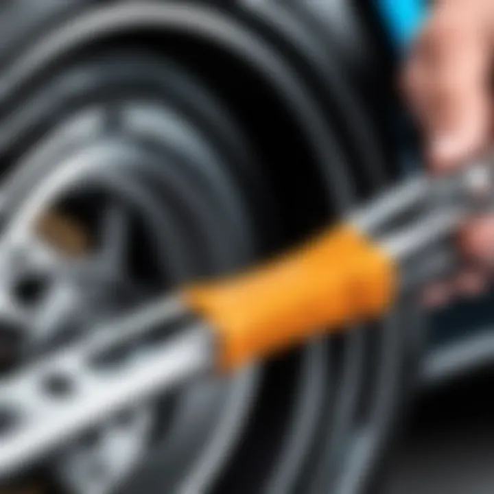 Illustration showing the application of a ratcheting brake line wrench in automotive repair.