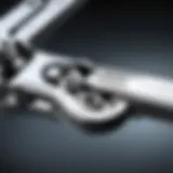 Close-up of a ratcheting brake line wrench showcasing its unique design features.